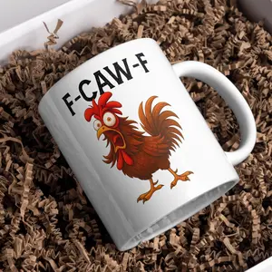 Funny F-Caw-F Chicken Humor Mug, Inappropriate Quote Rooster, Funny Gift, Gift for Him Her Chicken Lover Farm Animal Hilarious Coffee Gift