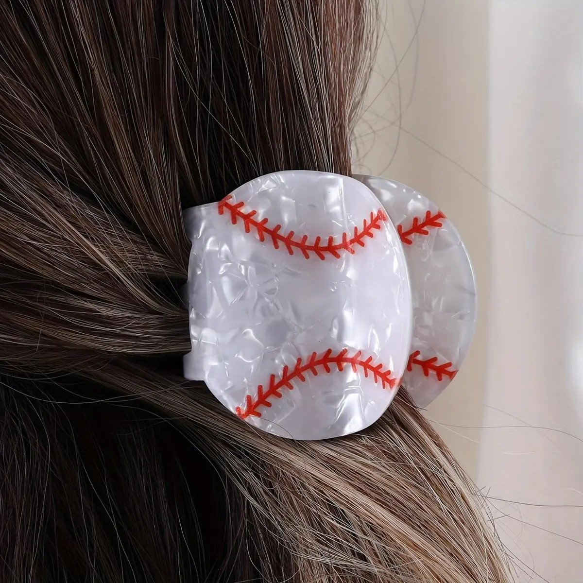 Acrylic Sports Baseball Snap-On Hair Pin - Jumbo Half-Up Hair Accessory for Women, Half-Up Hair Pins, Jumbo Hair Pins