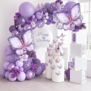 129pcs Butterfly Balloon Arch Kit, Shimmering Balloons, Large Butterfly Foil Balloons, Party Decorations