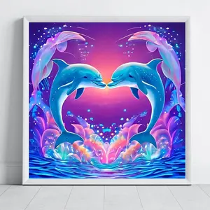 Heart Dolphin Diamond Painting Kit, Adult Art Craft Set, Frameless DIY 5D Diamond Art, Home Decor, Perfect Gift for Holidays