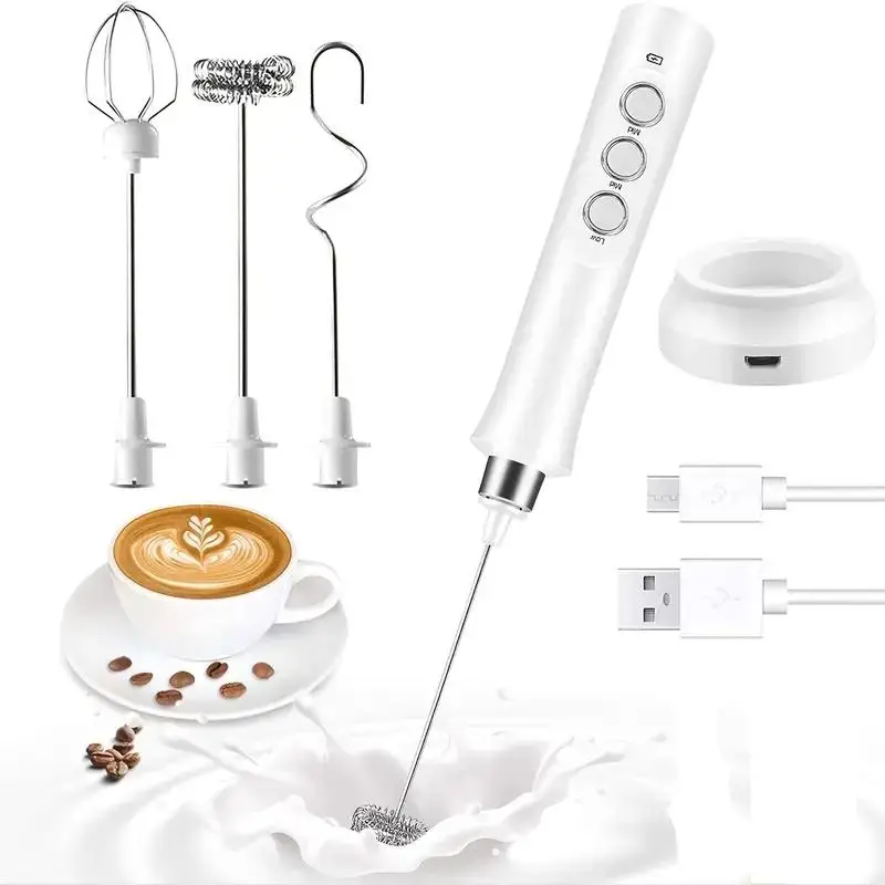3 In 1 Electric Milk Frother, 1 Set USB Rechargeable Handheld Egg Beater, Portable Cappuccino & Coffee Mixer, Food Processor For Kitchen