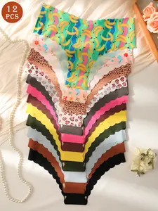 Women's Seamless Comfort Panties Set of 12, Multi-Color Ladies Underwear, Drop Waist Slim-Fitting, All Seasons, Sexy Style, Soft Comfy Panties, Seamless Panty
