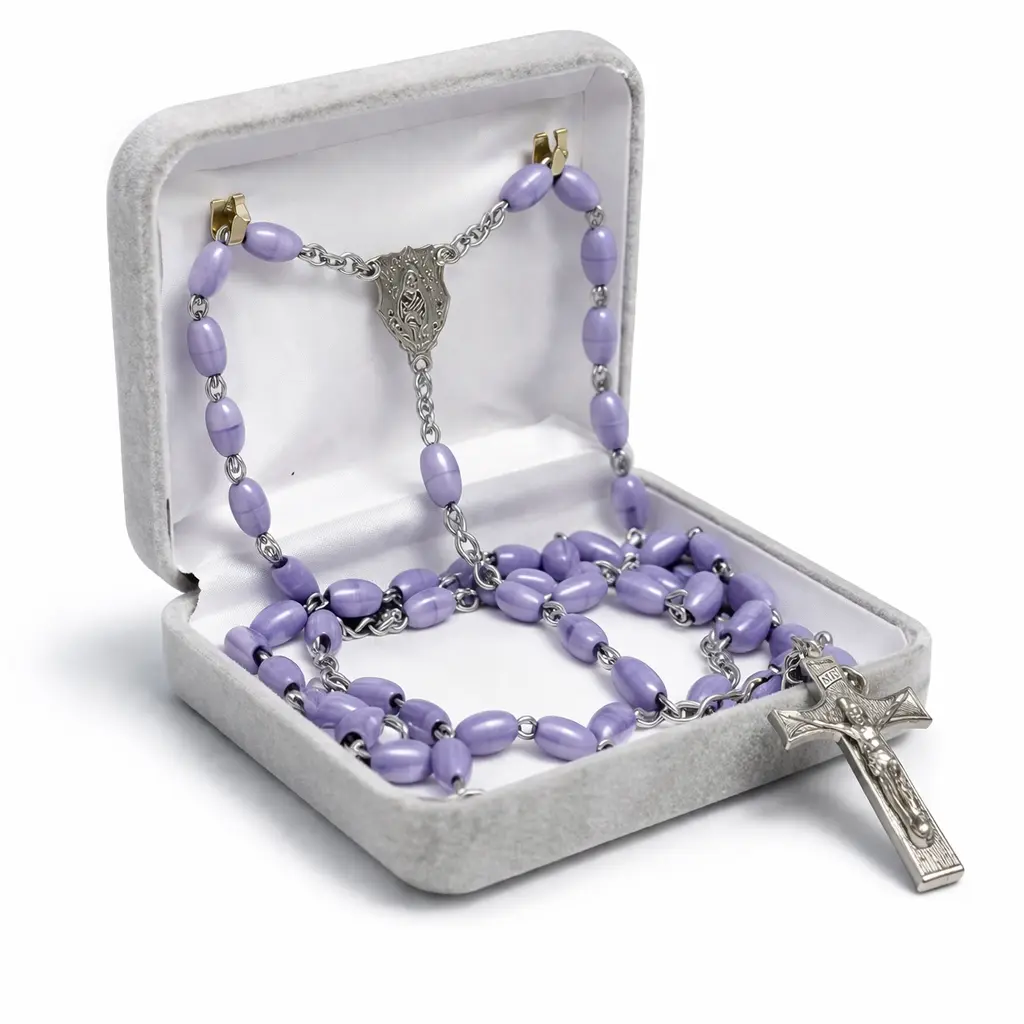 Novel Box Grey Communion Keepsake Rosary Box 3.25x2.5x1 Inches White Inside - Rosary Storage Jewelry Boxes Unique Gift - Religious Rosary Box for Women, Family & Friends