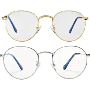 Round Blue Light Glasses for Women Men Retro Circle Clear Lens Metal Frame Eyeglasses