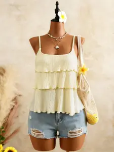 Women's Layered Ruffle Halter Top, Summer Lightweight Textured Strappy Camisole, Stylish, Cute and Comfortable Sleeveless Shirt