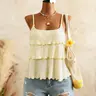 Women's Cute Chic Comfortable Sleeveless Layered Ruffle Top, Summer Lightweight Textured Stylish Spaghetti Strap Strappy Cami Camisole