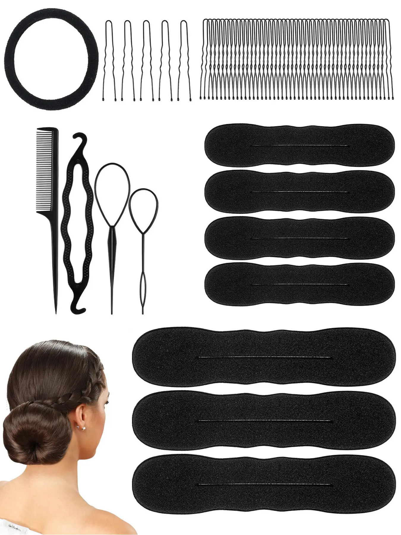 62PCS solid color twist clip combination set, hair pin set, including 7 twist clips (3 large+4 small), 50 wavy U-shaped clips, 4 hair braiding tools, and 1 headband, suitable for women's work, daily life outside, Hair Accessories For Braids