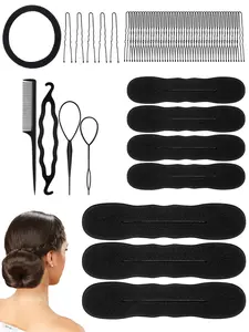 62PCS solid color twist clip combination set, hair pin set, including 7 twist clips (3 large+4 small), 50 wavy U-shaped clips, 4 hair braiding tools, and 1 headband, suitable for women's work, ballet dance, and daily life outside