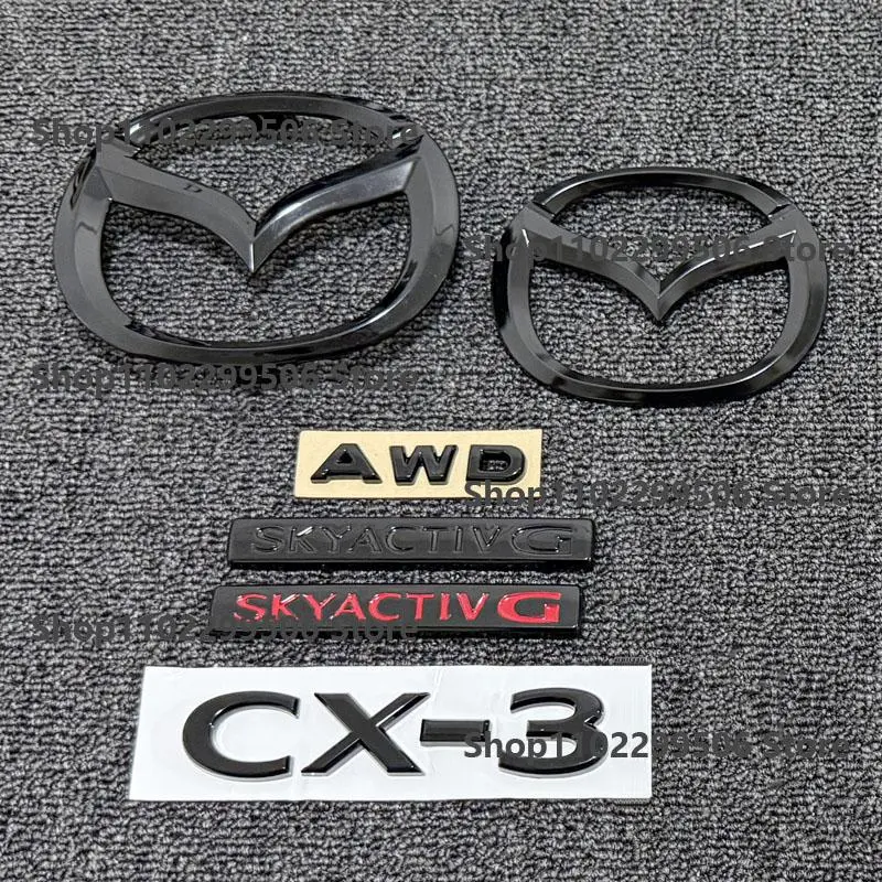 For Mazda CX-3 MX-30 Front Grille Emblem Rear Trunk Badge Glossy Black ABS Logo Car Exterior Sticker Decal Accessories