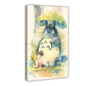 Totoro in The Rain Japanese Artwork Ghibli Style Wall Art, My Neighbour Totoro