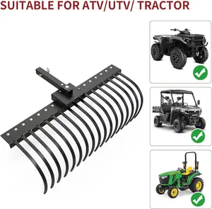 YITAMOTOR 4FT Tractors Rake 17 Pine Straw Rake Fits 2" Receiver for Lawn Tractors or ATV/UTV 48in Tractor Rake with 2" Receiver for ATV, Tow Behind Pine Straw Rake, 17 Spring Steel Tines