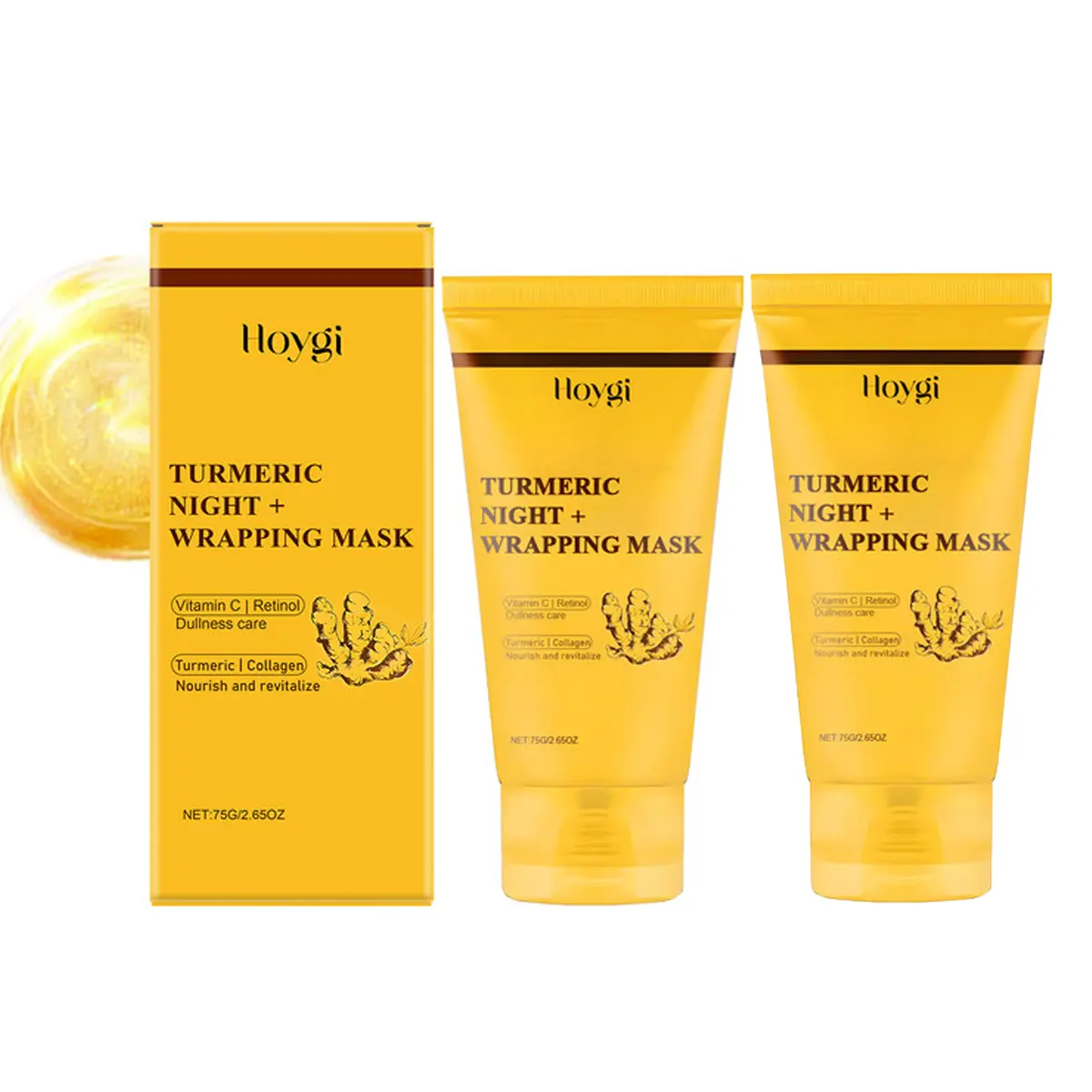 HOYGI Overnight Glow Mask - Vegan, Intensive Kojic Acid & Turmeric Peel-Off Treatment with Hyaluronic Acid, Boosts Collagen Firmness, Brightens Dull Skin, Delivers Moisture & Supports Skin Repair, Clay, Brightening