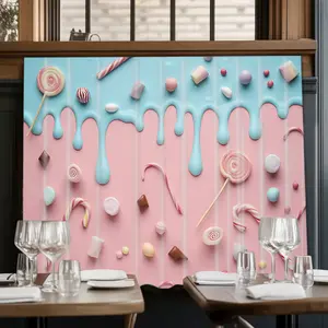 2D Flat Print 1pc,Candy and melted icing on pink,Kitchen Utensil Print Curtain-Translucent Rod Pocket Design, Machine Washable Contemporary Art Decor for Kitchen,Living Room,Light Filtering Privacy,Light Filtering Drapes