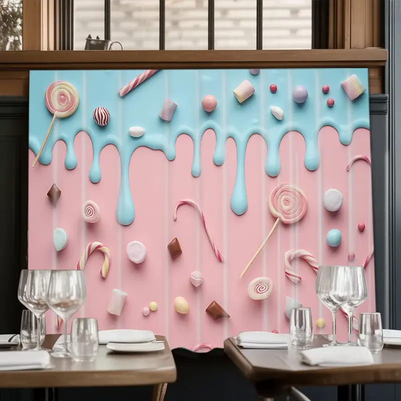 2D Flat Print 1pc,Candy and melted icing on pink,Kitchen Utensil Print Curtain-Translucent Rod Pocket Design, Machine Washable Contemporary Art Decor for Kitchen,Living Room,Light Filtering Privacy,Light Filtering Drapes