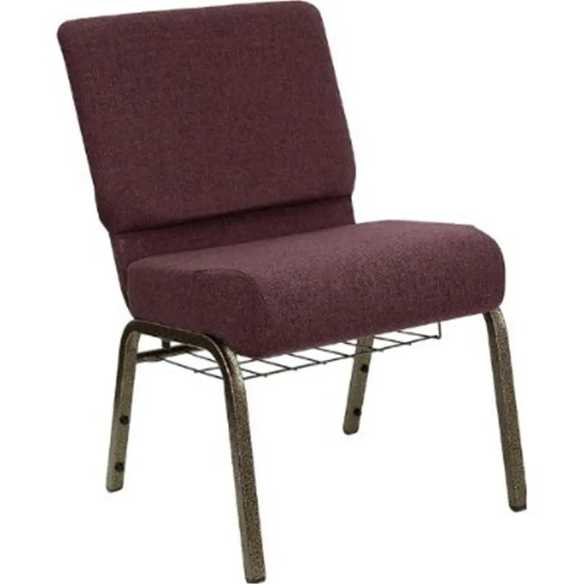 Flash Furniture HERCULES™ Metal Church Chair (FD-CH0221-4-GV-005-GG) - 21" W Rectangular Plum Upholstery Seat, 16.5" H Extra Wide, 4" Thick Waterfall Edge, Gold Vein Frame, 800lb Capacity, Ganging Clamps, Easy Move & Store, 24.75" D Indoor Floor Chair, Re
