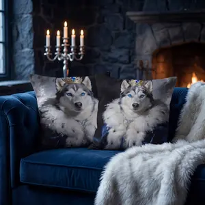 Royal Husky Vintage Pillow Set, Snow Crown Dog Portrait, Hard Art Gift for Husky Owners, 2 Pieces, All Seasons