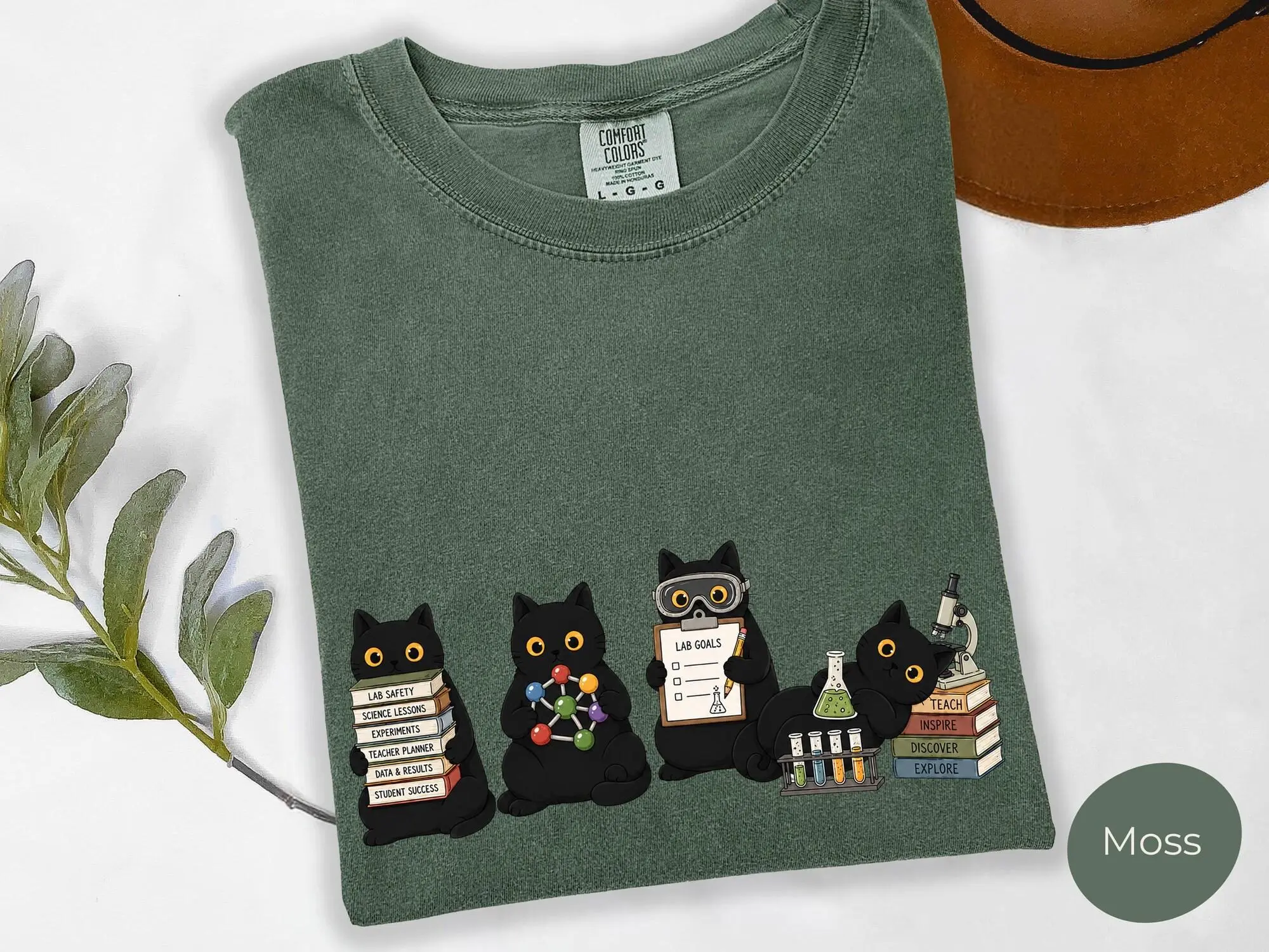 Comfort Colors Cute Black Cat Science Teacher T-Shirt, Back to School Science Lover T-Shirt, Cute Teacher Appreciation Gift, First day of school