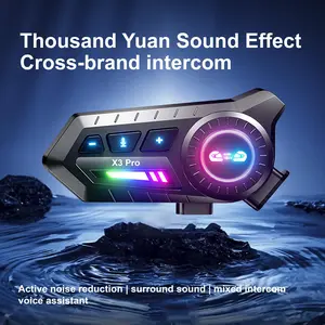 X3PRO Mesh Multi-User Intercom, Heavy Bass, Bluetooth Headset for Motorcycle Helmet, Surround Sound, Waterproof, Intercom, Noise Cancelling, Earphones for Ride/Travel - Must Wear Earphones