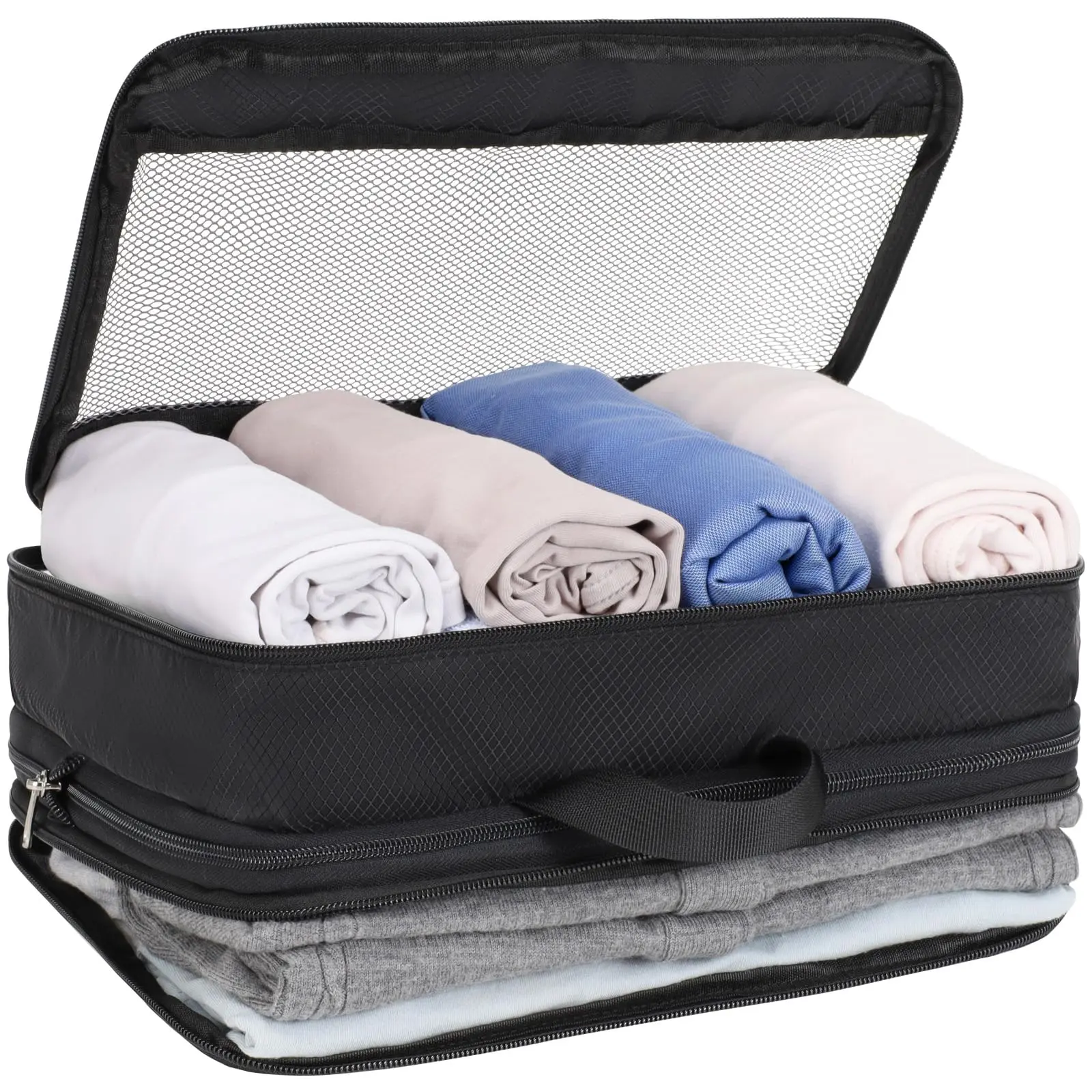 Cambond Double Sided Expandable Packing Cubes - Separate Clean and Dirty Clothes with See-Through Mesh Compression for Efficient Packing