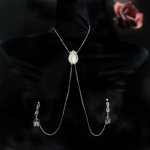 Midnight Rose – Choker & Nipple Clips Chain Set waist beads body chain jewelry Halloween Costume non tarnish jewelry charm necklace necklace stack gf gifts goth girl jewelry