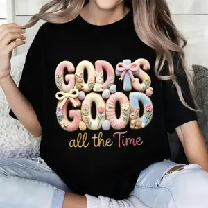 Vacation Outfit Target Clothes Casual Style T-Shirt God Is Good All The Time Easter Bunny And Eggs Design Spring Summer Wear Perfect Gift For Faithful Friends And Family Easter Gifts