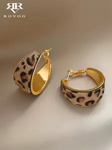 1 Pair Vintage Elegant Flocked Leopard Print Unique Design Hoop Earrings For Women, Suitable For Parties And Gatherings，, Suitable For Women's Everyday And Vacation Outfits, Ins Style Design, Suitable For Daily Wear, Gift For Friends, Family, Couples