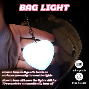 (USA Seller) Pack Of 2 Heart Shaped LED Bag Light Keychain – Mini Purse Light, Clip-On Safety Night Light for Handbags, Backpacks, Gifts