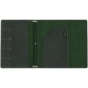 Leather A4 Notebook Cover - Refillable Journal Cover with Elastic Bands,  Leather Portfolio with Pockets & Pen Holder, Fits 8.27" x 11.7" Paper (Paper Not Included), Green