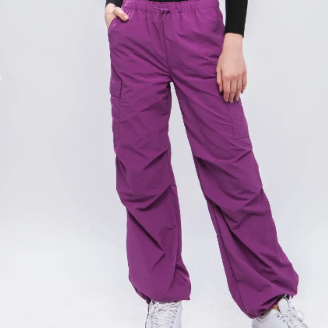 Purple Cargo Pants Elastic Waist
