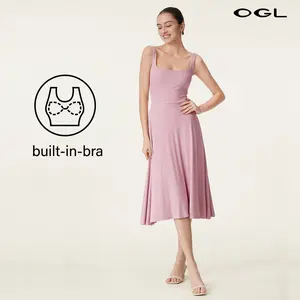 OGL Square Neck Flowy New Airy Brami Midi Dress with Built-in Bra for Summer Casual Womenswear SpringStatements