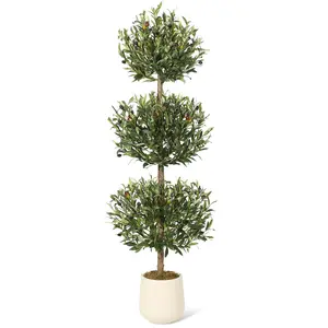 Garvee Artificial Olive Trees with 3 Spheres, Topiary Trees with Moss and Indoor Pots, Realistic Artificial Shrubs for Home, Office, Veranda Decoration