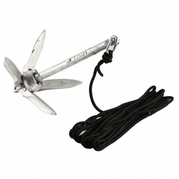 212 MAIN 3lb Grapnel Kayak Anchor Kit - Includes Rope, Secure Knot, Mud Grip Design for Kayaking, Canoe Water Sports, Docking Equipment, Black, Float Tube