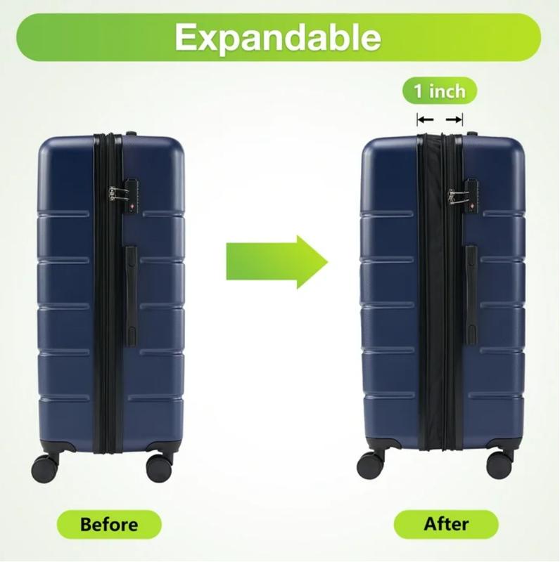Set of 3 Hardside Luggage, Expandable Rolling Luggage with TSA Lock and Spinner Wheels, Blue