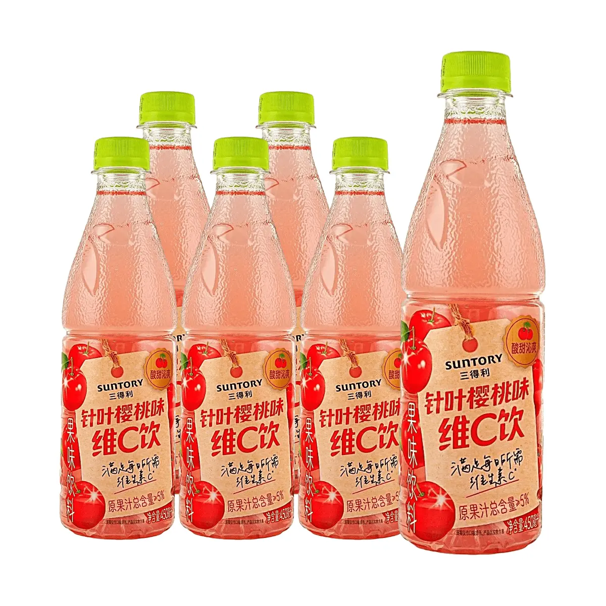 6 Pack SUNTORY Acerola Cherry Vitamin C Fruit Drink 15.22 fl oz Each - Japanese Fruit Flavored Beverage