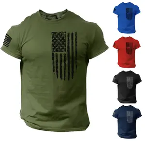 America Flag T-shirt Black Cotton Military Distressed USA Gym Top