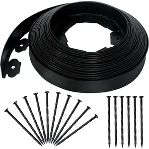 2 Inch x 50FT Landscape Edging Border with 75 Anchoring Spikes, No Dig Garden Border Edging Kit, Plastic Lawn Edging Border for Landscaping Garden Flower Beds Lawn Yard Paver Pathway, Black