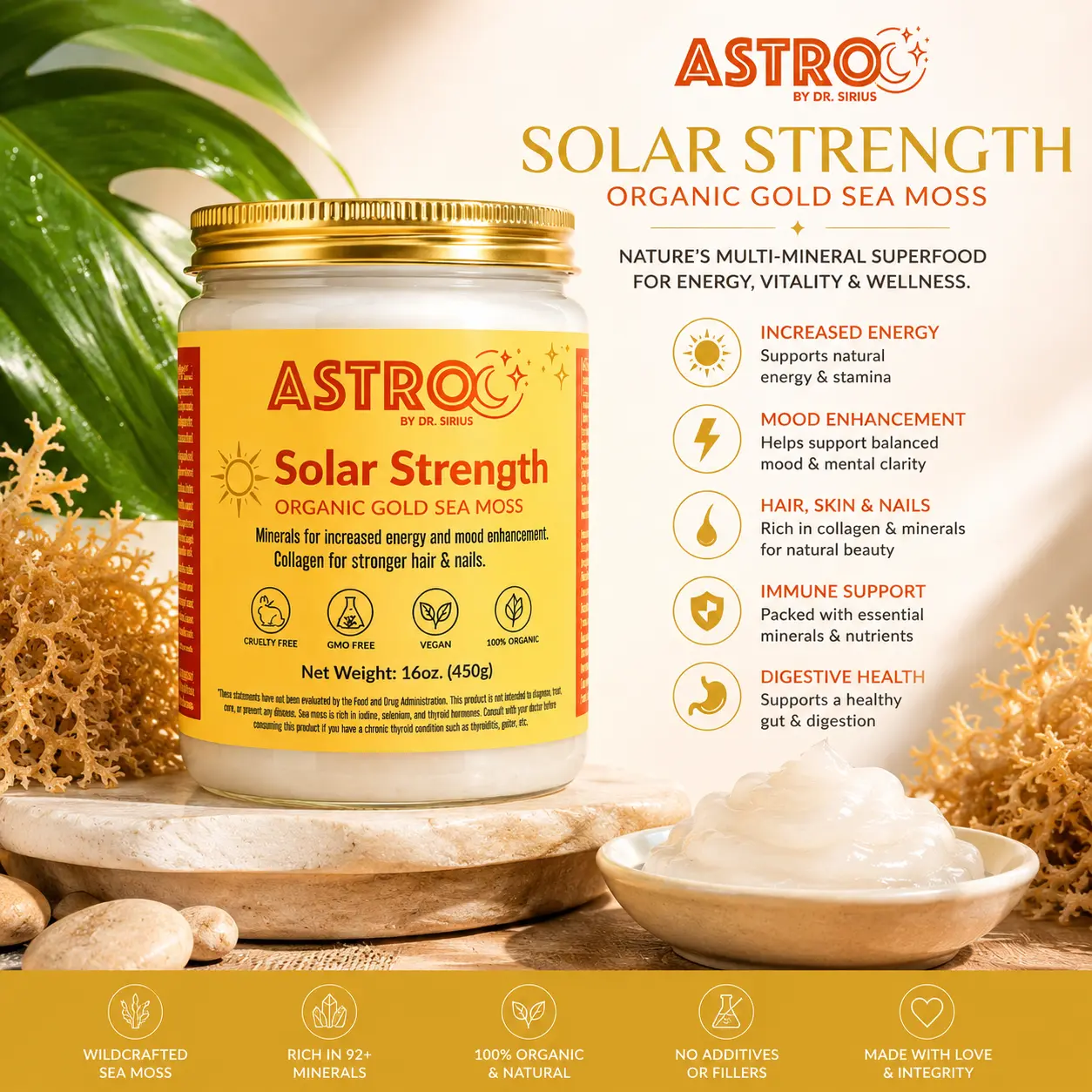 Astro Brand Solar Strength Gold Sea Moss Gel 16oz.