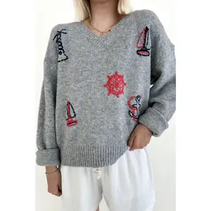 Sea You Soon Lightweight Stitched V-Neck Sweater