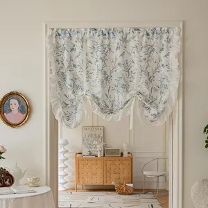 Floral Print Door Curtain, Adjustable Retractable Design Door Curtain, Home Decor for Living Room Bedroom Hotel Salon, Home Decoration Curtain