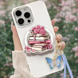 Pink Roses Bookshelf Phone Grip Stand (MagSafe Compatible)