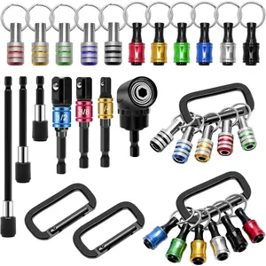 18-Piece Drill Bit Holder Set Cool Gadgets, 11-Piece Drill Bit Holder Keychain / 3-Piece Impact Drill Socket Adapter / 3-Piece 1/ 4inch Quick Hex Shank / 105°1/ 4inch Hexagonal Handle Right Angle Screwdriver
