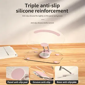 360° Rotatable Foldable Phone Stand, Transparent Acrylic Tablet Stand, Portable Universal Desktop Stand for iPhone/iPad