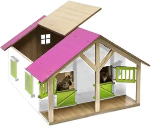 1-24 Scale Horse Stable with 2 Boxes & Workshop - White, Pink & Light Green