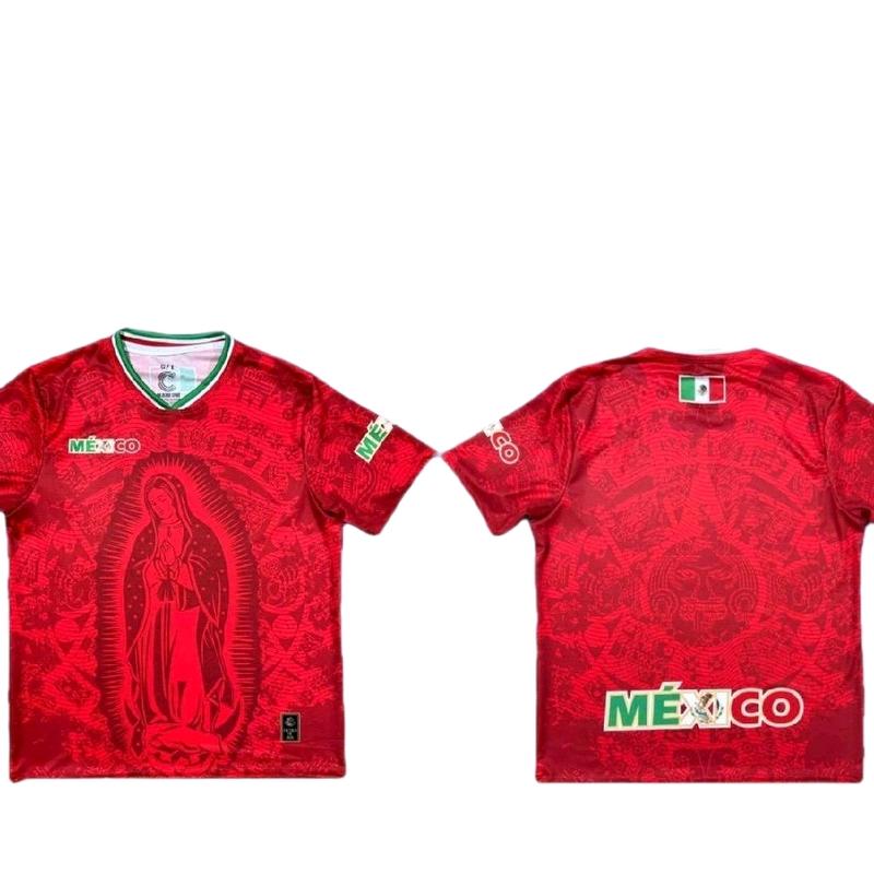 Virgen de Guadalupe Mexico Jersey Pink and Black Color with Green White and Red Trim and Mexican Flag Design