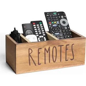 Acacia  Remote Control Holder, TV Remote Holder, Remote Organizer for Table,Home,Living room, bedroom for Wooden Remote Box (Brown, L,for 5+ Remote Controls)