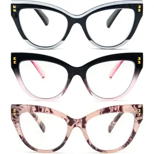Cat Eye Reading Glasses Blue Light Blocking 3 pack Fashion Computer Glasses With Spring Hinge
