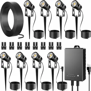 All-in-One Outdoor Low  Landscape Lighting Kit, LED Landscape Spot Lights with 60W Transformer and 65FT Wire,  Outside Spotlights for Yard, Garden, Tree, Pathway, House, 3000K, 8 Pack