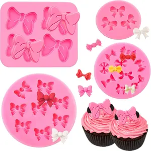 4 count Bow  Mold, Mini Bows Fondant Molds,  Candy  Molds for Cupcake Topper, Cake Pop Decoration and Clay Craft Making