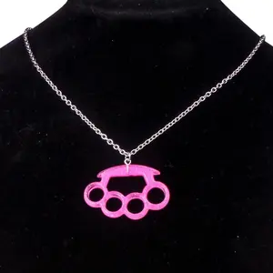 Stainless Steel Chain Resin Glitter Knuckle Pendant Necklace For Women Men Fashion Punk Jewelry Gifts di377