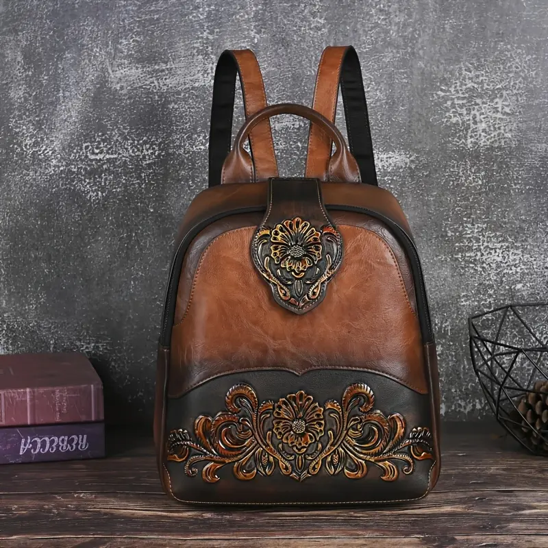 Aesthetic Vintage Backpack Purse for Women | Brown Leather 